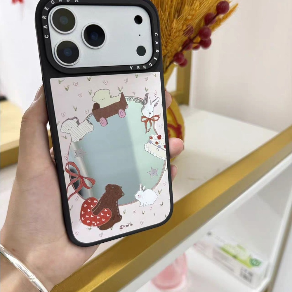 Cute Pastel Pink Bunny & Puppy Mirror Phone Case by